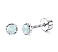 JeryWe 20G G23 Titanium Opal Flat Back Stud Earrings for Women Teens Implant Grade Opal Studs Earrings Hypoallergenic Cartilage Helix Conch Jewelry for Multiple PiercingWhite Opal 3mm