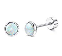 JeryWe 20G G23 Titanium Opal Flat Back Stud Earrings for Women Teens Implant Grade Studs Earrings Hypoallergenic Cartilage Helix Conch Jewelry for Multiple PiercingWhite Opal 4mm