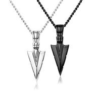 JeryWe 2Pcs Stainless Steel Pendant Necklaces for Men Boy Cool Viking Spearpoint Arrowhead Pendant Chain Necklace Set Black & Silver Tone
