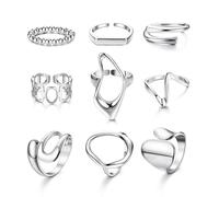JeryWe 9 Pcs Open Rings for Women Girls Adjustable Knuckle Ring Set Gold Chunky Bohemian Rings Stackable Midi Finger Ring Minimalist Trend