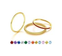 JeryWe Birthstone Ring Gold Thin Stackable Rings for Women -Dainty 14K Gold Plated Non Tarnish CZ Statement Thumb Rings, Stacking Engagement Rings Waterproof Golden Rings Set January Red P-1/2