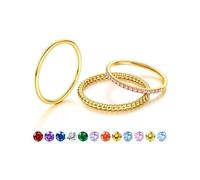 JeryWe Birthstone Ring Gold Thin Stackable Rings for Women -Dainty 14K Gold Plated Non Tarnish CZ Statement Thumb Rings, Stacking Engagement Rings Waterproof Golden Rings Set October Pink T-1/2
