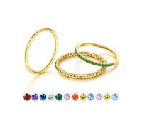 JeryWe Birthstone Ring Gold Thin Stackable Rings for Women -Dainty 14K Gold Plated Non Tarnish CZ Statement Thumb Rings, Stacking Engagement Rings Waterproof Golden Rings Set May Green P-1/2
