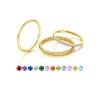 JeryWe Birthstone Ring Gold Thin Stackable Rings for Women -Dainty 14K Gold Plated Non Tarnish CZ Statement Thumb Rings, Stacking Engagement Rings Waterproof Golden Rings Set December Sky Blue P-1/2