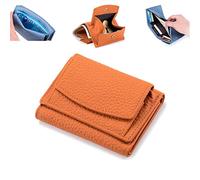 JERZO 2023 New Unisex Anti-Credit Card Fraud Folding Mini Wallet,Leather Rfid Blocking Mini Three-fold Multi-function Wallet (Orange)