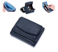 JERZO 2023 New Unisex Anti-Credit Card Fraud Folding Mini Wallet,Leather Rfid Blocking Mini Three-fold Multi-function Wallet (Dark Blue)