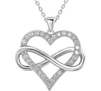 Jes & Jani Infinity Heart Necklace for Women, Love Heart Pendant with Cubic Zirconia and Infinity Necklace, 925 Sterling Silver Heart Necklace for Girlfriend, One Size, Metal Crystal Stone, Cubic