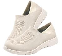 Jesajemi Shoes for Swollen Feet Women Stretch fabrics Womens Wide Fit Comfortable Ladies Slip on Loafers Thick Bottom Air Cushion Wedge shoes(Beige,8.5 UK)