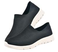 Jesajemi Shoes for Swollen Feet Women Stretch fabrics Womens Wide Fit Comfortable Ladies Slip on Loafers Thick Bottom Air Cushion Wedge shoes(Black,8 UK)