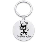 Jesemiah Funny Quirky Cat Keychain It's Fine I’m Fine Everything is Fine keyrings Uplifting Inspirational Positive Gifts, It's Fine Silver, One size