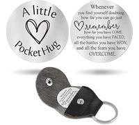Jesemiah Pocket Hug Token Gifts,Stainless Steel Double Sided Engraved PU Leather Keychain, Inspirational Gift for Men Women, Whenever You Find Youself Doubting, One size