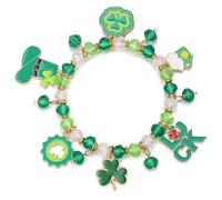 Jesemiah St.Patrick’s Day Green Bracelet Good Luck Clover Glass Beaded Stretch Bracelet Carnival Mardi Gras Shamrock Charm Bracelet for Women, One Size, Acrylic, no gemstone