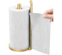 Jesginboo Kitchen Roll Holder Free Standing, Countertop Paper Towel Dispenser for One Hand Tearing Paper Towel Holder Stand with Marble Base for Standard and Large Size Rolls, Golden