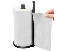 Jesginboo Kitchen Roll Holder Free Standing, Countertop Paper Towel Dispenser for One Hand Tearing Paper Towel Holder Stand with Marble Base for Standard and Large Size Rolls, Black