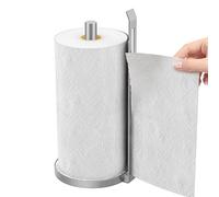 Jesginboo Kitchen Roll Holder Free Standing, Countertop Paper Towel Dispenser for One Hand Tearing Paper Towel Holder Stand with Marble Base for Standard and Large Size Rolls, Silver