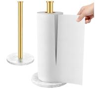Jesginboo Kitchen Roll Holder Free Standing, Stainless Steel Paper Towel Holder Stand with Marble Base Countertop Paper Towel Dispenser for Standard and Large Size Rolls, Golden