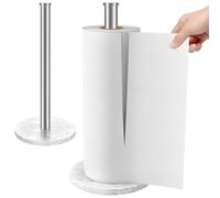 Jesginboo Kitchen Roll Holder Free Standing, Stainless Steel Paper Towel Holder Stand with Marble Base Countertop Paper Towel Dispenser for Standard and Large Size Rolls, Brushed
