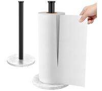 Jesginboo Kitchen Roll Holder Free Standing, Stainless Steel Paper Towel Holder Stand with Marble Base Countertop Paper Towel Dispenser for Standard and Large Size Rolls, Black