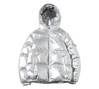 JEShifangjiusu Men’S Thickened Down Glow Jacket Winter Warm Quilted Puffer Ski Coat Lightweight Windproof Jacket With Hood, Silver, X-Large