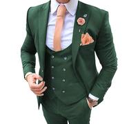 JEShifangjiusu Men's 3 Piece Slim Fit Suit Solid Double Breasted Vest Suit Formal Suit for Wedding Beach Prom Dinner Party, Green, L-cm