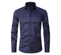 JEShifangjiusu Men's 4-Way Stretch Dress Shirts Non Iron Wrinkle-Free Long Sleeve Shirt Casual Button Down Business Shirt, Dark Blue, Medium
