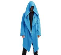 JEShifangjiusu Men'S Dark Style Solid Color Long Cardigan Cloak Coat Hooded Sweater Jacket Lightweight Overcoat With Pockets, Blue, 3XL