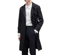 JEShifangjiusu Mens Notch Lapel Double Breasted Overcoat Lightweight Long Trench Coat Windbreaker Casual Cotton Blend Peacoat, Black, M
