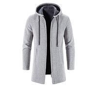 JEShifangjiusu Men'S Shawl Collar Open Front Long Cardigan Loose Drawstring Overcoat Hooded Ribbed Knit Sweater With Pockets, Light Grey, 4XL
