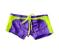 JEShifangjiusu Men'S Swim Trunks Boxers Swimwear Swimming Trunks Drawstring Stripe Bulge Low Waist Boxer Briefs Swimsuit, Purple, M