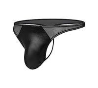 JEShifangjiusu Men'S Thong Faux Leather Briefs Bikini Underwear Low Waist G-Strings Naughty Sexy Lingerie Athletic Jockstrap, Black-1pc, L