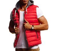 JEShifangjiusu Mens Vest Outerwear Sleeveless Hooded Casual Winter Fleece Vest Jacket Lightweight Water-Resistant Puffer Vest, Red, XL