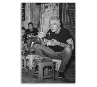 Jesicatmin Anthony Bourdain painting poster, Head Chef Anthony Bourdain eating noodle canvas wall art, black white famous people photography print, charming kitchen wall decor 12x16in Unframed