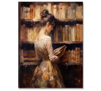 Jesicatmin Vintage Portrait Oil Painting Wall Art Retro Library Girl Reading Old Book Posters Famous Antique Female Canvas Pictures Prints Wall Decor Aesthetic for Bedroom Gallery 12x16in Unframed