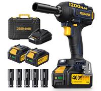 JESIMAIK Cordless 1/2 inch Brushless Impact Wrench, Max Torque (1200N.m) 900Ft-lbs Electric Impact Gun w/2x 4000mAh Battery
