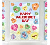Jesiramoo Valentines Day Window Clings: 6 Sheets Large Candy Heart Window Decorations, Cute Red Yellow Blue BE Mine KISS ME Love You Conversation Heart for Kids Home School Office Wedding Party