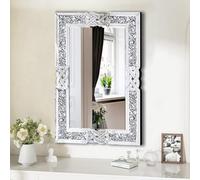 Jesmaikor Crushed Diamond Decorative Wall Mirrors, 27.7x39.5 Inch Rectangle Living Room Mirrors for Wall Decor, Modern Glam Bathroom Dining Room Entryway Mirror Silver