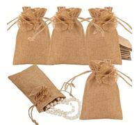 JESME 20Pcs 3.5"x5" Small Burlap Bags With Drawstring, Handcrafted With Sewn Flower, Gift and Favor Sacks for Weddings, Valentines - Mini Size