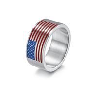 JESMING American Flag Stars and Stripes Stainless Steel Ring for Men - Bold Patriotic Jewelry, Metal, No Gemstone