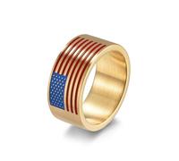 JESMING American Flag Stars and Stripes Stainless Steel Ring for Men - Bold Patriotic Jewelry, Metal, No Gemstone
