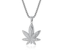 JESMING Hip Hop Stainless Steel Hemp Leaf Diamond Pendant Necklace - Bold Fashion Jewelry for Men, One size, Metal, No Gemstone
