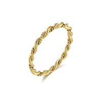 JESMING Personalized Twist Round Thread Double Strand Braided 18k Gold Plating Titanium Steel Rings for Women Elegant Stainless steel Stackable Ladies Ring, Metal, No Gemstone