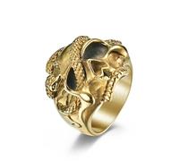 JESMING Serpentine Skull Ring Stainless Steel Punk Ring Biker Cocktail Party Ring Gold Silver Rings for Men, Metal, No Gemstone