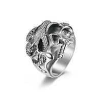 JESMING Serpentine Skull Ring Stainless Steel Punk Ring Biker Cocktail Party Ring Gold Silver Rings for Men, Metal, No Gemstone