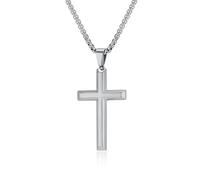 JESMING Simple Bevelled Neutral Stainless Steel Cross Necklace - Glossy Unisex Men's & Women's Jewelry, One Size, Metal, No Gemstone
