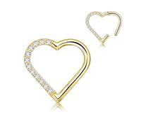 JESMODA 16G G23 Titanium Heart Shape Daith Piercing Nose Piercing Clicker Cartilage Tragus Earring Daith Helix Tragus Cartilage Cubic Zirconia Earrings Jewelry for Women Men, 8 mm, Titanium, no