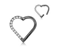 JESMODA 16G G23 Titanium Heart Shape Daith Piercing Nose Piercing Clicker Cartilage Tragus Earring Daith Helix Tragus Cartilage Cubic Zirconia Earrings Jewelry for Women Men, 10MM, Titanium, no
