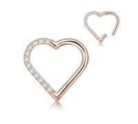 JESMODA 16G G23 Titanium Heart Shape Daith Piercing Nose Piercing Clicker Cartilage Tragus Earring Daith Helix Tragus Cartilage Cubic Zirconia Earrings Jewelry for Women Men, 10MM, Titanium, no