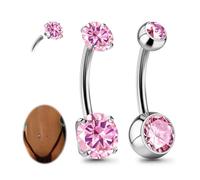 JESMODA 1PC/2PC/3PC G23 Titanium Belly Button Rings 14G 1.6MM Round Cubic Zirconia Belly Rings 6 Sizes of Length to Choose Navel Barbell Belly Piercing Jewelry for Women Men, Titanium, no gemstone