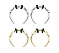 JESMODA 2/4 pcs Stainless Steel Nose Ear Rings Crescent Pincher Septum Taper Rings C Shape Buffalo Horseshoes Hoops Body Piercing Jewelry 10-18G, 16G(1.2mm)*8MM, Stainless Steel, no gemstone