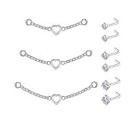 JESMODA 20G Nose Rings Nose Chain Stainless Steel CZ Nose Studs Piercing Across Nose L Shaped S Shaped Heart Nose Piercing Chain Nostril Piercing Jewelry for Women Men, Stainless Steel, Cubic Zirconia